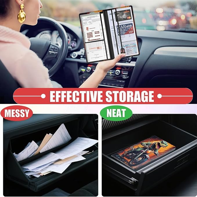 Car Document Holder with Magnetic Shut, Car Registration & Insurance Card Holder, Waterproof PU Leather Glove Box Organizer Vehicle Accessories Driver License for Women/Men, Trex Riding Motorcycle