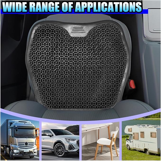 Gel Car Seat Cushion, Cooling Breathable Car Driving Seat Protector Cover, Comfortable Anti-Slip Chair Cushion Pad, Universal Automotive Interior Accessories for Sedan & Office (Black)