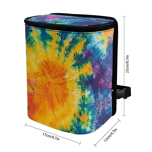 Colorful Tie Dye Print Car Accessories Back Seat Multipurpose Cars Trash Can with Lid, Leak Proof Waterproof Hanging Car Garbage Can for Road Trip Travel