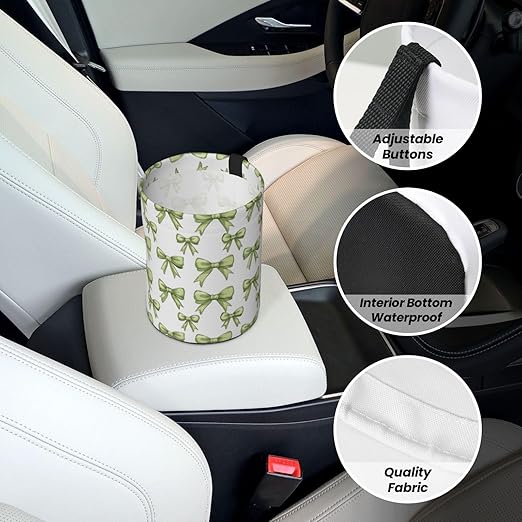Green Bow Car Trash Can Leak-Proof Waterproof Hanging Trash Bin Collapsible Garbage Can for Car Accessories Travelling Camping