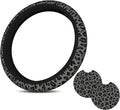 Black Leopard Print Steering Wheel Covern Cheetah Animal Print Steering Wheel Cover Anti-Slip Breathable Universal for Car Steering Wheel Cover for Men Women,with 2 Pieces Car Coasters