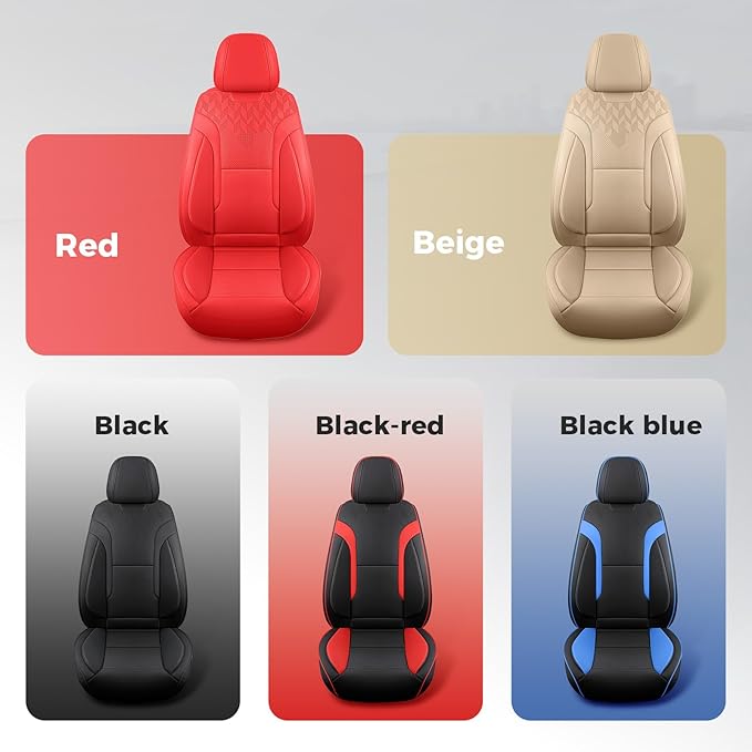 FEINEPRO Beige Car Seat Covers Full Set - Breathable Faux Leather Universal 5 Seat Covers for Cars, Automotive Protector Fit for Most Sedan SUV Pick-up Truck