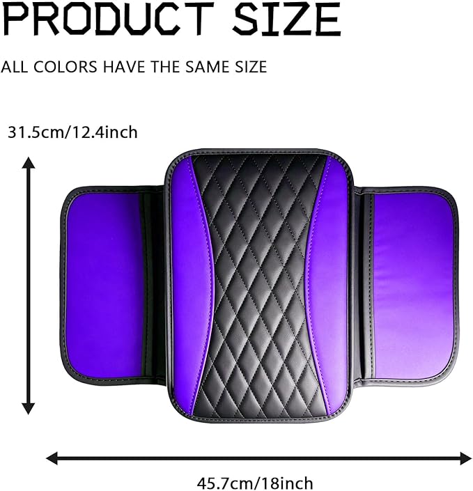 Patchwork Leather Center Console Cover, Upgraded Car Armrest Cover with 2 Storage Bags, Universal Arm Rest Covers for Car, Vehicle Interior Accessories Middle Console Cushion Organizer (Purple)