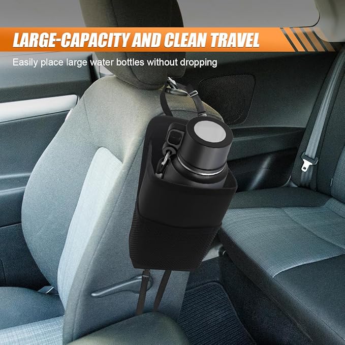 2-in-1 Large Cup Holder, 80 oz Waterproof Car Seat Cup Holder with Mesh Pocket, Car Water Bottle Holder Bag, Vehicle Seat Side Storage Hanging Bag for Bottles & Big Drinks (2PCS)
