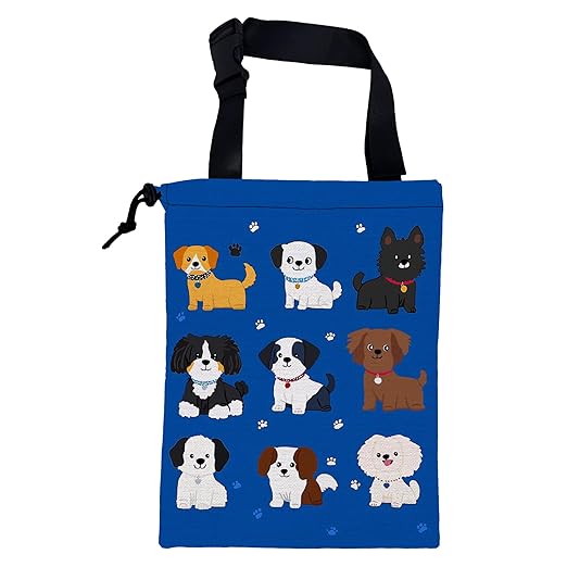 KXWQTRDD Car Garbage Bag Cartoon Dogs and Paw Prints Drawstring Car Trash Bag Hanging for Back Seat with Adjustable Buckle Canvas Vehicle Trash Can Easy-to-Install