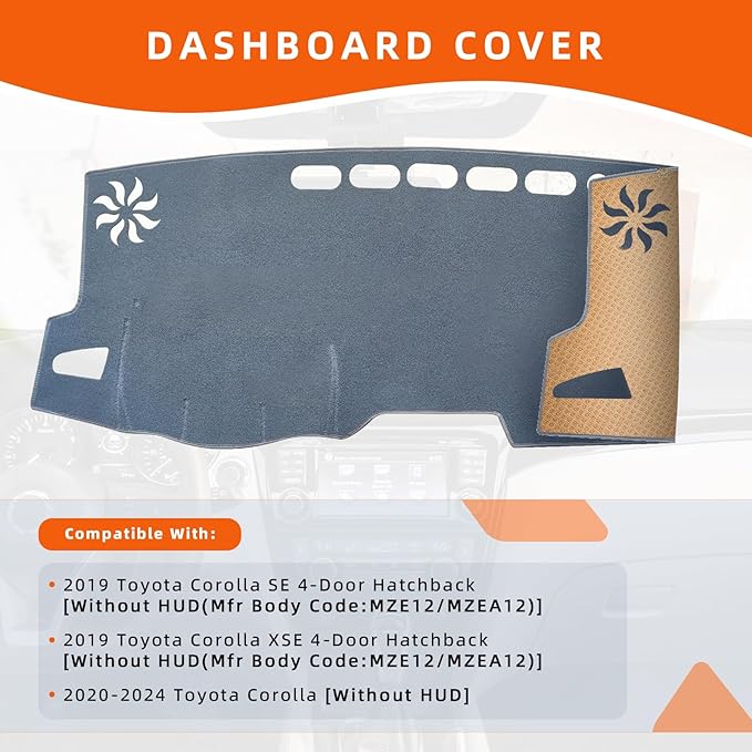 KEYOOG Dashboard Cover Dash Mat Fit for to-yota Corolla 2024-2020 (Without HUD Models),(2019 SE XSE Hatchback) Car Dash Board Mat Anti-Glare Carpet,Non-Slip Pad Sunshield Protector (Grey)