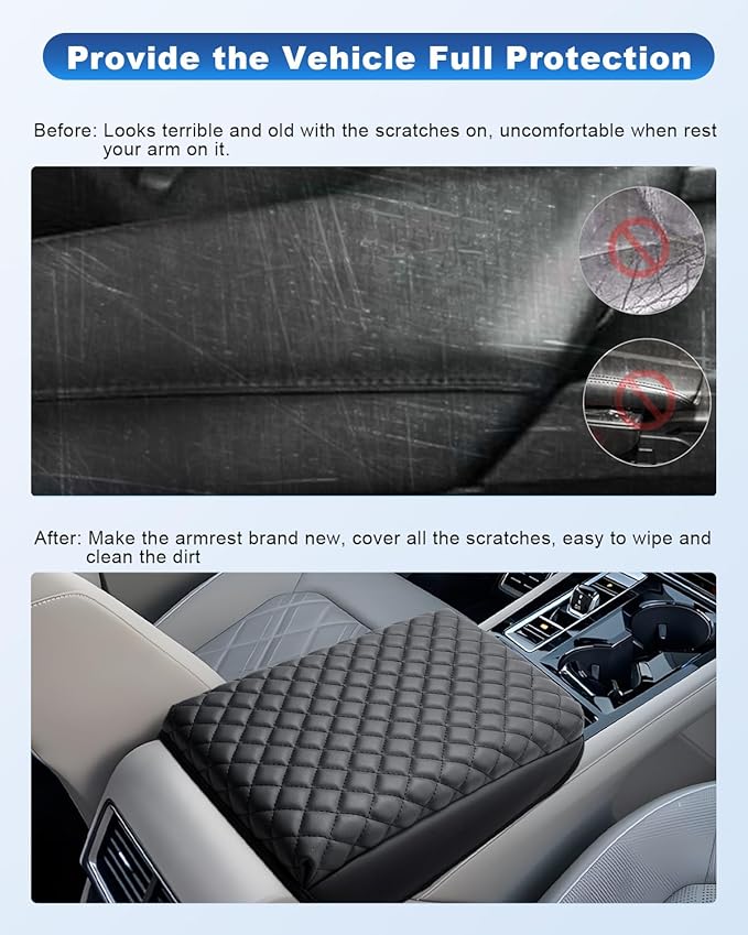 CDEFG for 2024 2025 2026 VW Volkswagen Atlas Center Console Cover for 2024 2025 2026 VW Atlas Cross Sport Accessories Armrest Cover Middle Console Pad Arm Rest Cushion(Black Thick Pad)