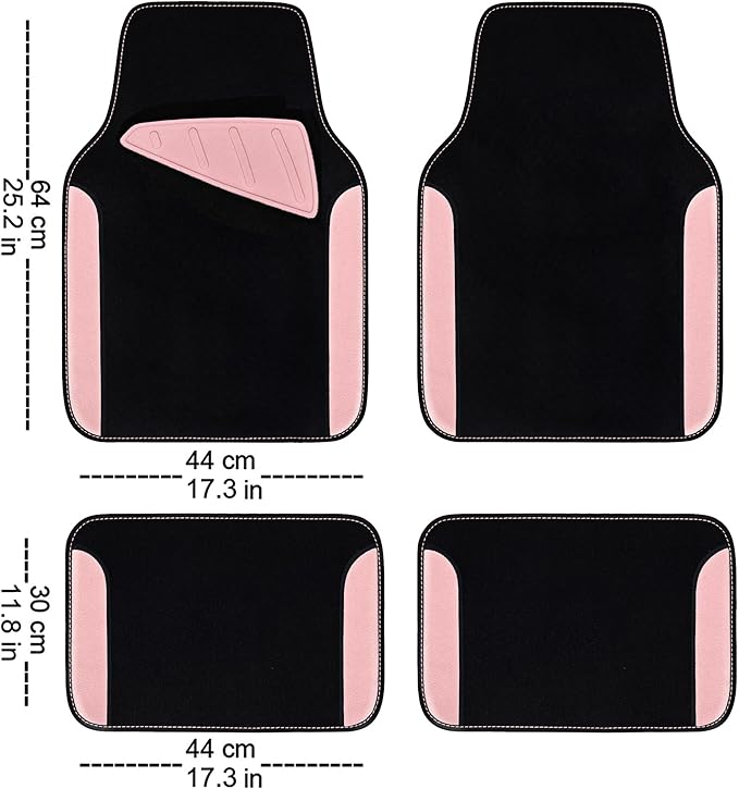 CAR PASS Waterproof Universal Fit Car Floor Mats, Car Mats Fit for SUV,Vans,sedans, Trucks,Set of 4pcs Car Carpet with Driver Heel Pad (Light Pink)