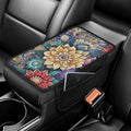 BIGCARJOB Car Center Console Cover Blossom Lotus Print Armrest Cover for Car Center Console with Side Storage Portable Middle Console Cover Auto Center Console Organizer Bag