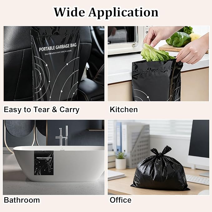 SHUESS 160 PCS Disposable Car Trash Bags, Drawstring Car Garbage Bags Self Adhesive, 9.4x12 Inches Small Trash Bag for Car Interior Hanging, Backseat, Kitchen, Travel