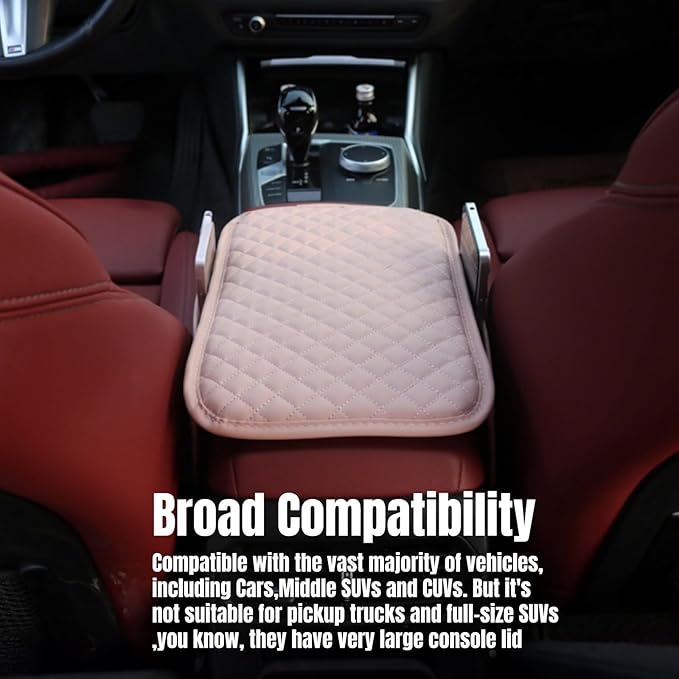 KAELTHAS Upgraded Leather Car Center Console Cushion Armrest Cover with 2 Storage Bags for Cars SUVs CUVs Interior Accessories Universal (Pink,Mid-Size)