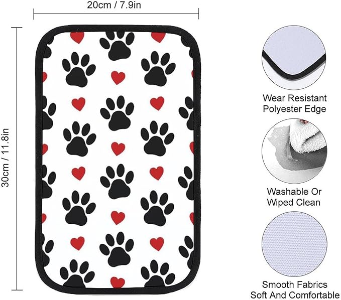 Black Dog Paws Red Hearts Car Center Console Cushion Pad,Waterproof Armrest Seat Box Cover Protector,Comfortable Car Decor Accessories Fit for Most Cars, Vehicles, SUVs