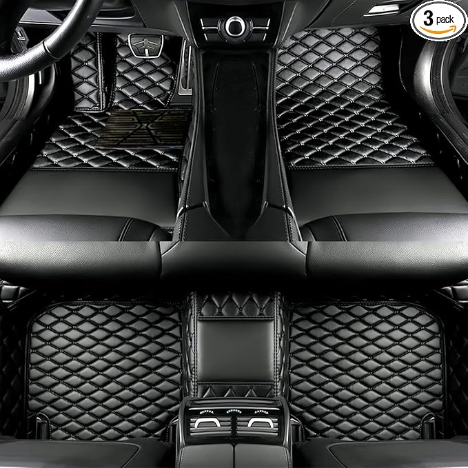 Custom Luxury Car Floor Mats Suitable for All Sedans, Sports Cars,SUV, Business Vehicles, Trucks, Waterproof and Anti Slip Fully Covered Leather Floor Mats (Black)