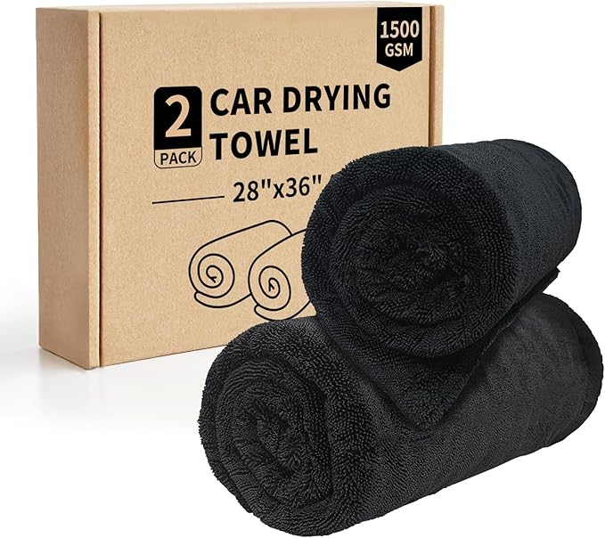 Ghguole 2-Pack Car Drying Towel (28" x 36"),1500 GSM Double Sided Microfiber Towels for Cars,Trucks, SUV.Highly Absorbent,Leaving no Marks,no Shedding,Easy to Clean
