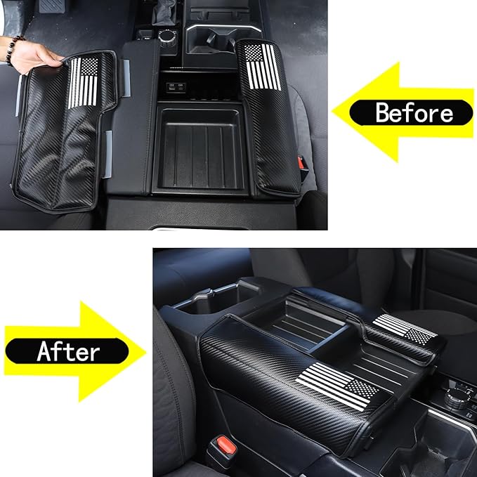 TOYCIDFG Car Center Console Armrest Cover Cushion Pad Compatible with Toyota Tundra Sequoia 2022-2024, Waterproof Cushion Pad Car Accessories (Flag Pattern)