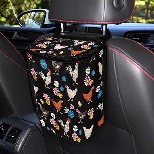 Cute Chicken Car Trash Can Leak Proof Hanging Garbage Bin for Back Seat Easy Installation Car Garbage Cans Cars Interior Accessory Universal Fit for Cars Truck Van SUV