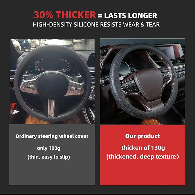 30% Thicker Universal Stretchy Silicone Steering Wheel Cover for 14” 15” 16” Wheels - Anti-Slip Grip & Enhanced Control for Men & Women, All Weather Protection (Orange)