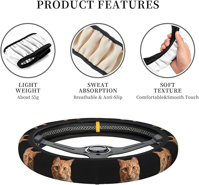 Orange Cat Universal Fit Steering Wheel Cover for Car, Truck, and SUV, Durable Steering Wheel Protection