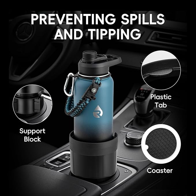 Car Cup Holder Expander with Adjustable Base, Cup Holder Insert for Car Compatible with Most 32/40 Oz Water Bottles 12 oz/24 oz Coffee Mugs Tumblers 3.4 to 3.78 in Diameter, 1 Pack Black