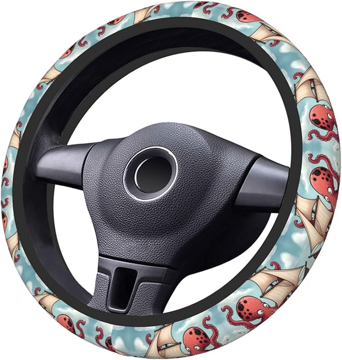 Rabbits-Pirate-Octopus Car Steering Wheel Cover, 15 Inch Steering Wheel Cover Stylish Decor for Most Cars