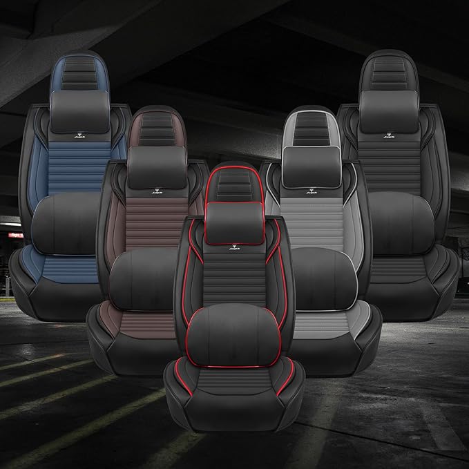 ARTIBY Seat Covers Full Set Custom Fit for Mitsubishi Outlander 2004-2025, Deluxe Waterproof Car Seat Cover, Breathable and Comfortable Leather Cushion Cover, Auto Interior Accessories (Black Red)