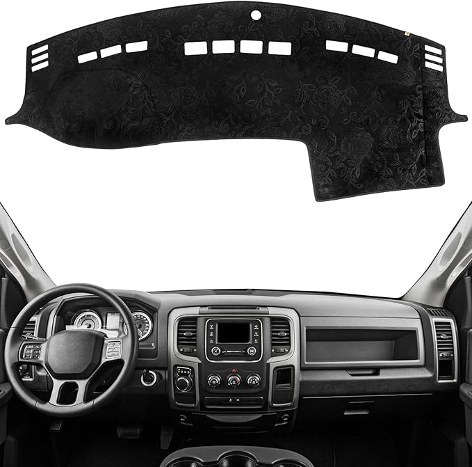 KEYOOG Dashboard Cover Dash Mat Fit for 2018-2009 Do-dge Ram 1500, 2018-2010 Ram 2500 3500 (Without HUD Models),Car Dash Board Mat Anti-Glare Carpet,Non-Slip Pad Sunshield Protector (Flannel)