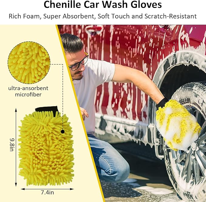 10Pcs Car Wash Detailing Kit Cleaning Kits,with Collapsible Bucket Wash Mitt Sponge Terry Towels Wheel Brush Window Scraper Coral Velvet Towel, Car Cleaning Tools Kit for Interior, Exterior, Wheels