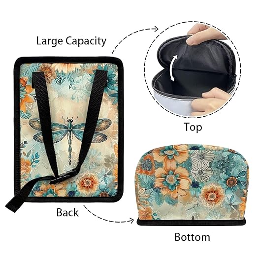 DISNIMO Floral Dragonfly Car Trash Can for Car Cute, Car Trash Bag Bin Hanging Foldable Automotive Car Garbage Cans Leak Proof Vehicle Trash Can Black