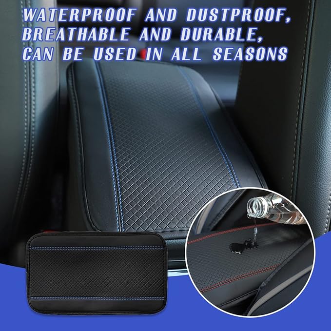 Ziciner Car Center Console Armrest Pad, PU Leather Waterproof Auto Armrest Seat Box Cover Protector, Universal 12.59x 7.24 Inch Vehicles Interior Accessories for Most Car SUV (Black & Blue)