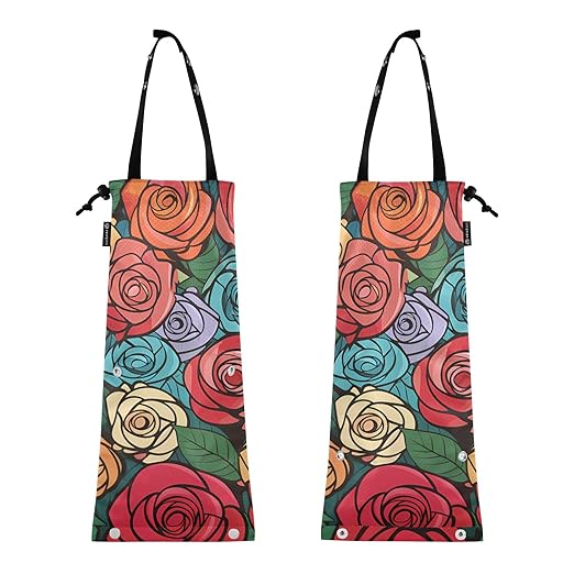 ALAZA Hanging Car Trash Bags Garbage Bag Trash Can for Back Seat Small Roses Abstract Washable Storage Bag Retractable 2 Pack