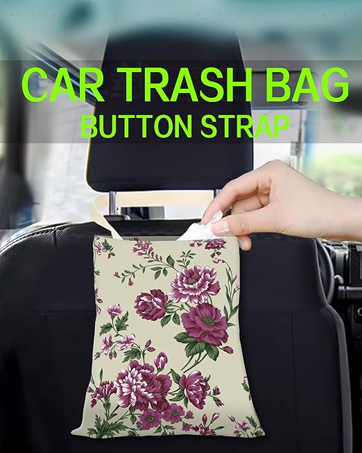 ANKVRP Car Trash Can, Durable Hanging Car Trash Garbage Bag, Cute Automotive Garbage Cans Organizer, Vintage Rose Floral