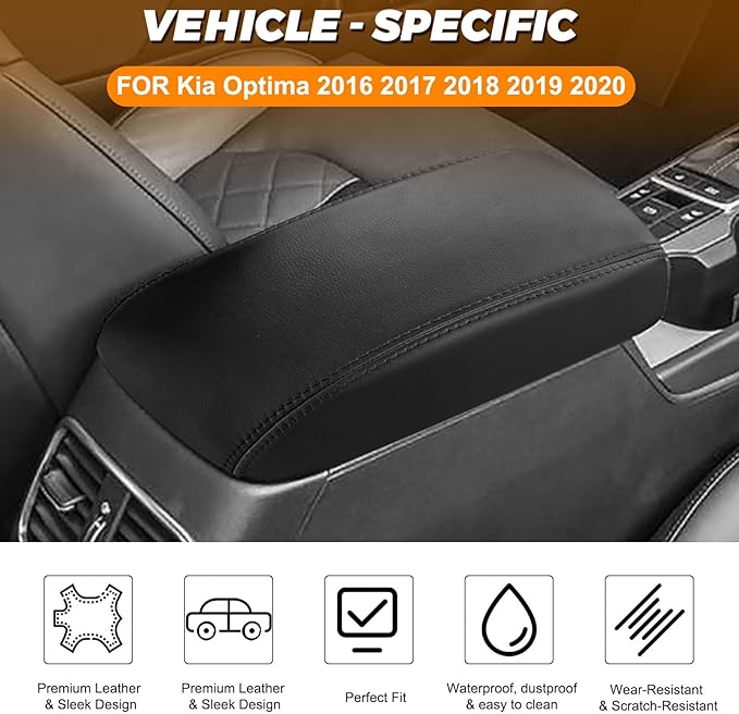 Center Console Cover for Kia Optima 2016 2017 2018 2019 2020 Car Accessories Center Consoles Anti-Scratch Waterproof PU Leather Arm Rest Covers Armrest Box Cushion Pad Automotive Interior Accessory