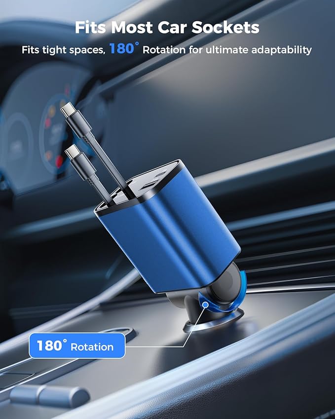 [2024 Upgraded] 4 in 1 Retractable Car Charger, SUPERONE Smaller Fast Car Phone Charger 69W with Cord, USB C and iPhone Car Charger Adapter, Compatible iPhone 17/17 Pro Max/16/15/14/13, Sumsung