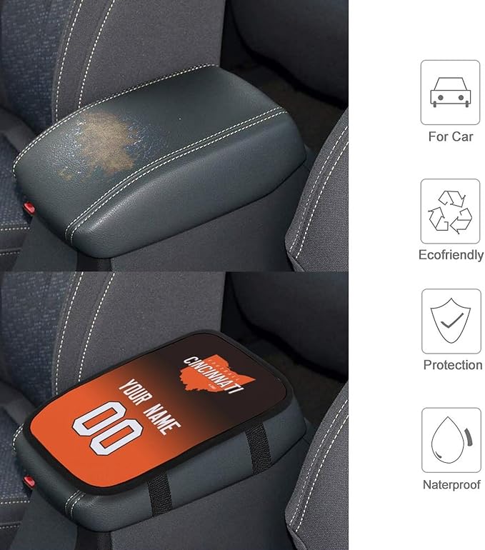 Custom Football Car Armrest Covers Universal Auto Center Console Pad Car handrail Box Cushion Personalized Add Name & Number Fans Gift Fit Suit for SUV Truck Sedan Van