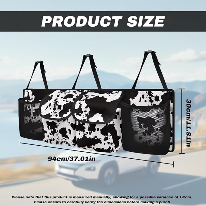 Cow Print Car Trunk Organizer and Storage Backseat Hanging Organizer, Washable Car Accessories Oxford Cloth Space-Saving Backseat Car Organizer for SUV/MPV/Truck/Sedan/Van