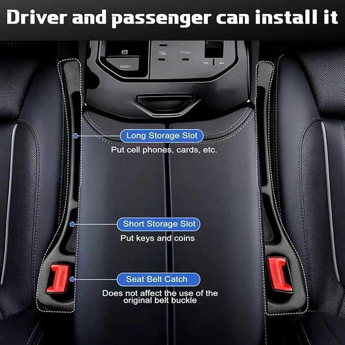 Car Seat Gap Filler Organizer 4 pcs, Universal Car Seat Gap Blocker with Storage Slot, Leak-Proof Seat Gap Plug for Car SUV Truck, Automotive Interior Accessories, Black (4 pcs, Black)