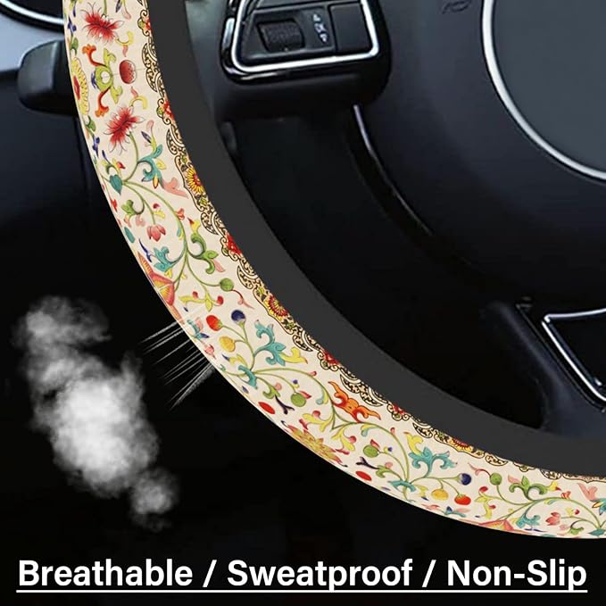 Steering Wheel Cover Neoprene Material Most Cars Men&Women Universal 15 inch Premium Non-Slip Spring Steering Wheel Protector Floral Car Accessories