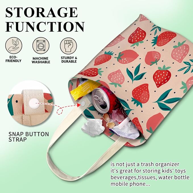 ABUIFDK Car Trash Can, Cute Hanging Organizer and Storage Bag, Trash Bin for Vehicle, Travelling, Camping - Pink Strawberry