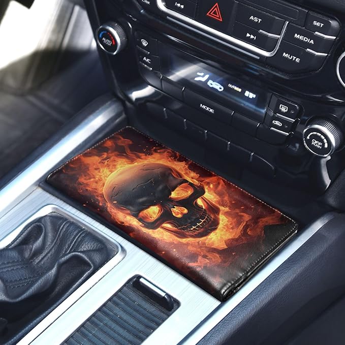 Gothic Fire Skull Car Registration and Insurance Holder Vehicle Glove Box Organizer Car Accessories Wallet Case for Women Men 202a1356