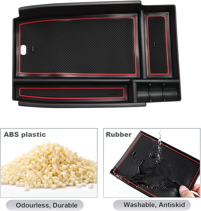 SKTU for 2021 2022 2023 2024 2025 Ford Bronco Sport Center Console Organizer for 2023 2024 2025 Ford Bronco Sport Accessories Insert ABS Black Materials Tray Armrest Secondary Storage Box (Red)