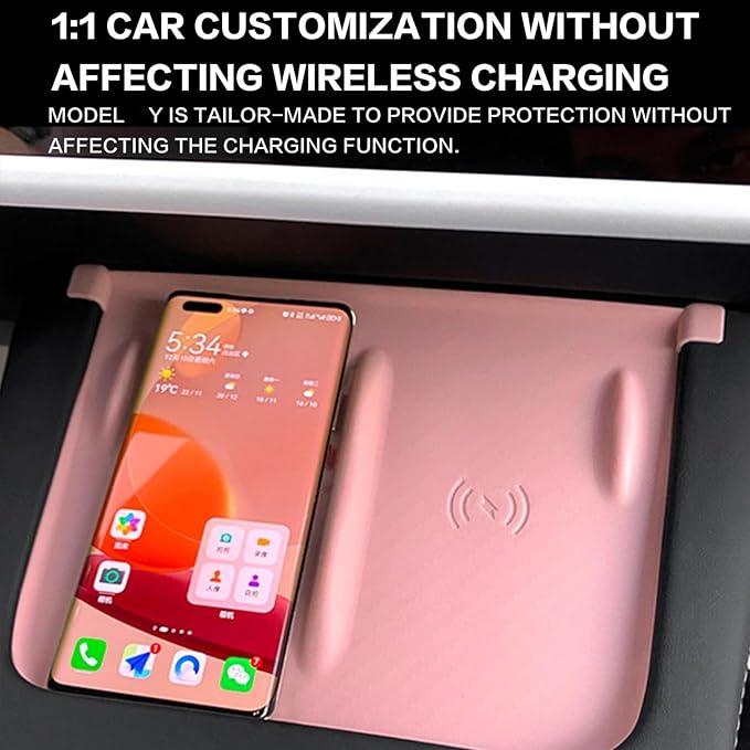 Upgrade fit Tesla Model (Y2019-2023) Center Console Wireless Charger Mat - Silicone Cover with Wireless Charging Phone Pad, Interior Accessories for Tesla Model Y(for Pink)