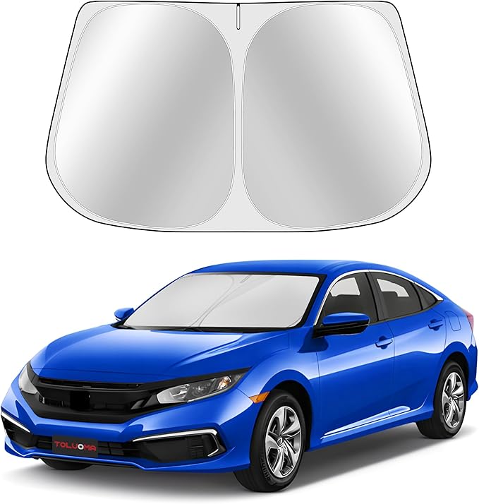 Toluoma Custom Fit Windshield Sun Shade for Honda Civic 2016-2021 - Full Coverage, 210T Reflective Fabric, Double-Layer Design - Blocks 99% UV Rays, Keeps Car Cool, Easy to Install and Store