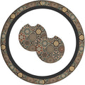 Bohemia Steering Wheel Cover with 2 Car Coasters Non Slip Neoprene for Women Men Universal 15 Inch