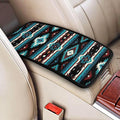Car Center Console Cushion Pad Aztec Boho Armrest Seat Box Cover Protector Native American Armrest Pads Western Turquoise Stripe Car Decor Accessories for Sedans Vans Truck Vehicles SUV