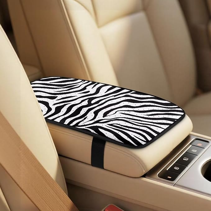Psesaysky Zebra Stripe 5 Pcs Car Accessories Set PU Leather Front Seat Covers for Cars, Seatbelt Shoulder Pad, Car Armrest Covers Universal Fit Most Truck SUV Van