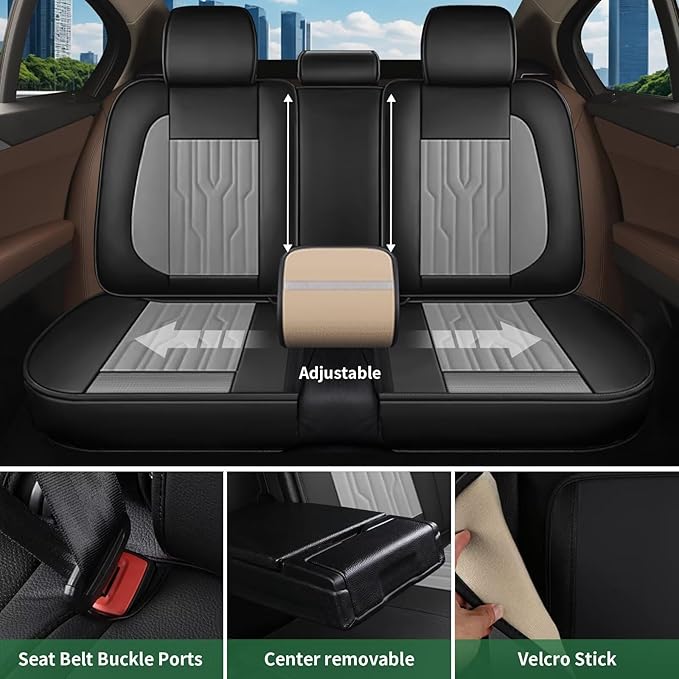 YORKNEIC Fit for BMW X1 Seat Covers Full Set 2013-2022: 5 Seats Waterproof Leather Car Seat Covers Protector (2 Row 5 Seat, Black & Grey)