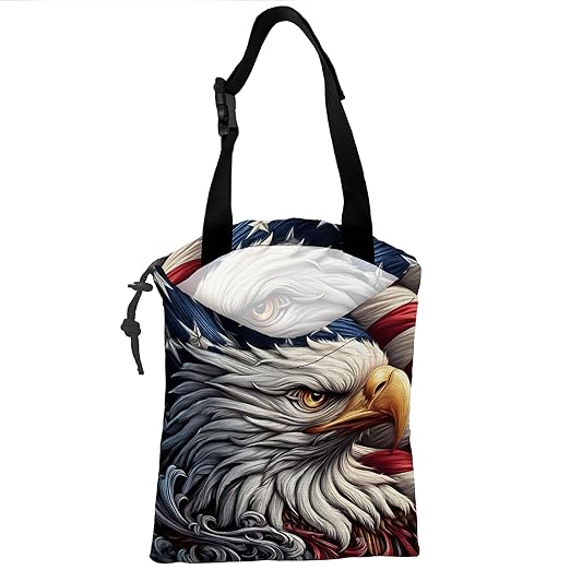Car Trash Bag Eagle American Flag Car Garbage Bag Waterproof Car Trash Can for Back Seat with Adjustable Straps and Drawstring, Foldable Car Trash Bin for Car Accessories Vehicle Travelling Camping