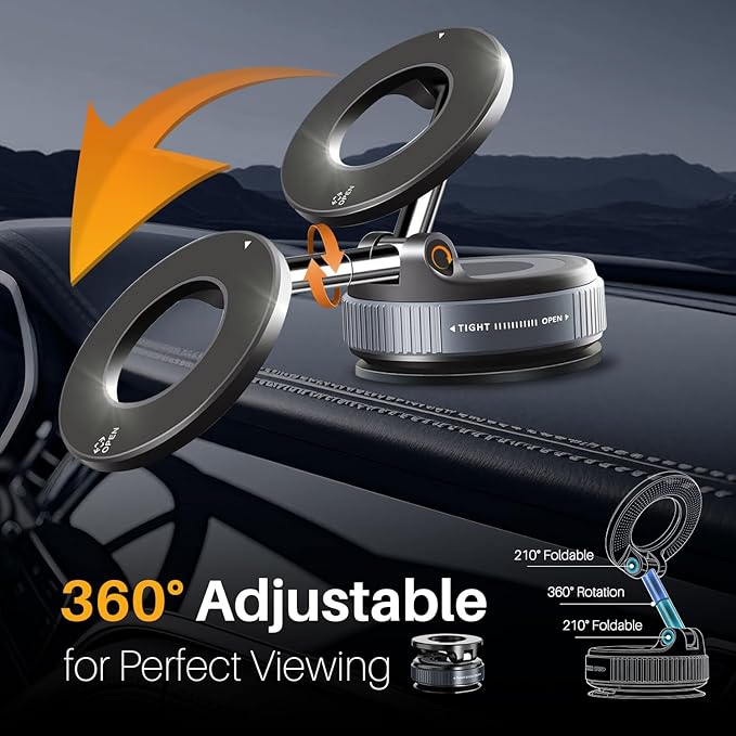 Jkoailiwi 360 Adjustable Vacuum Magnetic Phone Holder for Car, 118LBS Nano Gel Suction Cup Phone Mount, Universal 360 Dashboard Phone Holders for Your Car for Magsafe iPhone 17 16 Air Pro Max
