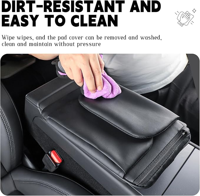 Car Armrest Cover Pad - Nappa Leather Car Center Console Cover with Breathable Holes, Non-Slip Auto Arm Rest Cushion, Universal Car Interior Accessories Fit forTesla Model Y Most Cars, SUVs (Black)