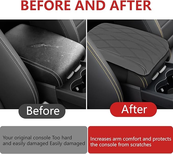 Memory Foam Car Armrest Cushion, 13"×8.3"×2" Leather Car Armrest Cover Pad, Auto Center Console Cover, Universal Vehicle Arm Rest Cover Protector, Interior Car Accessories (Gray)